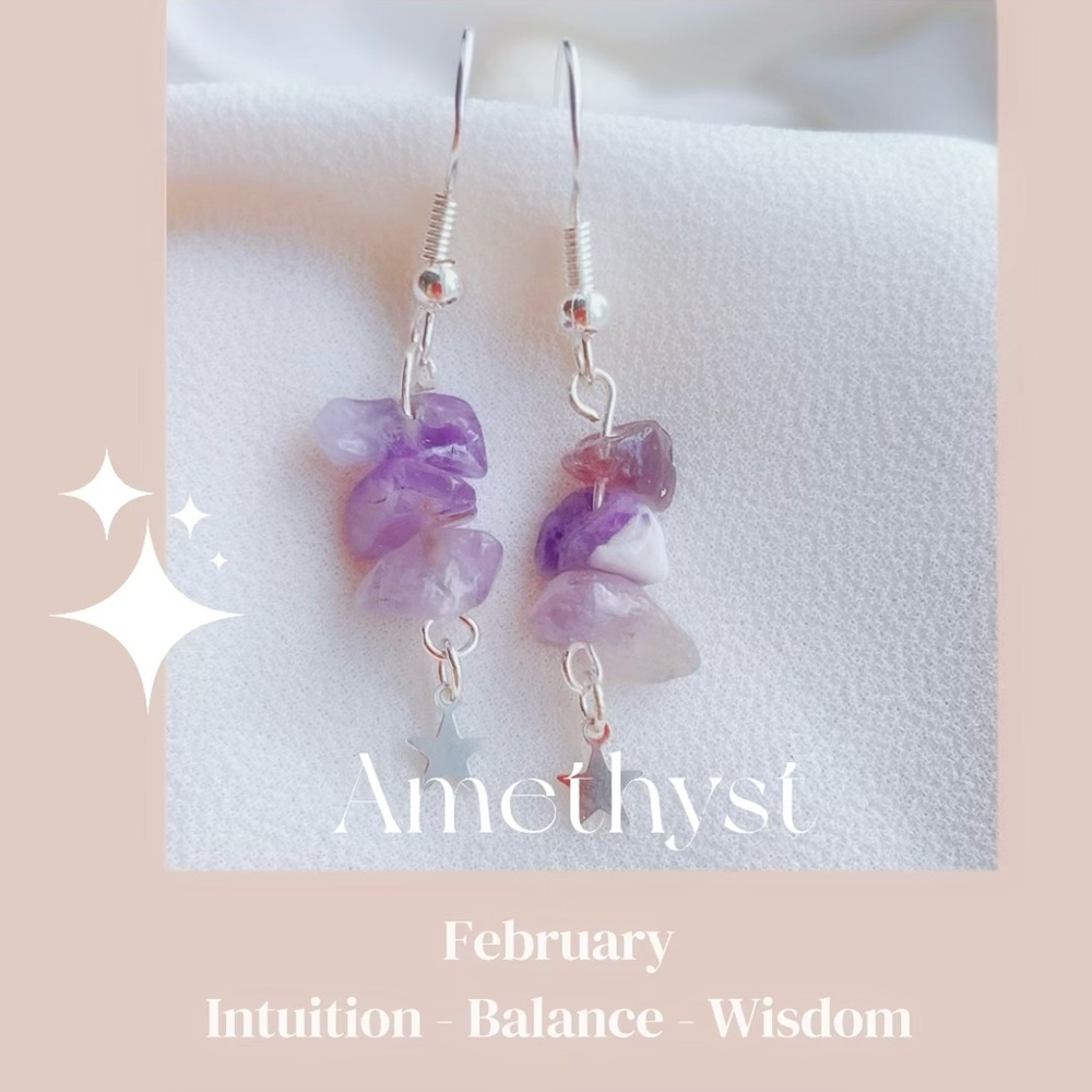 Amethyst natural gem 925 sterling silver dangle earrings handmade